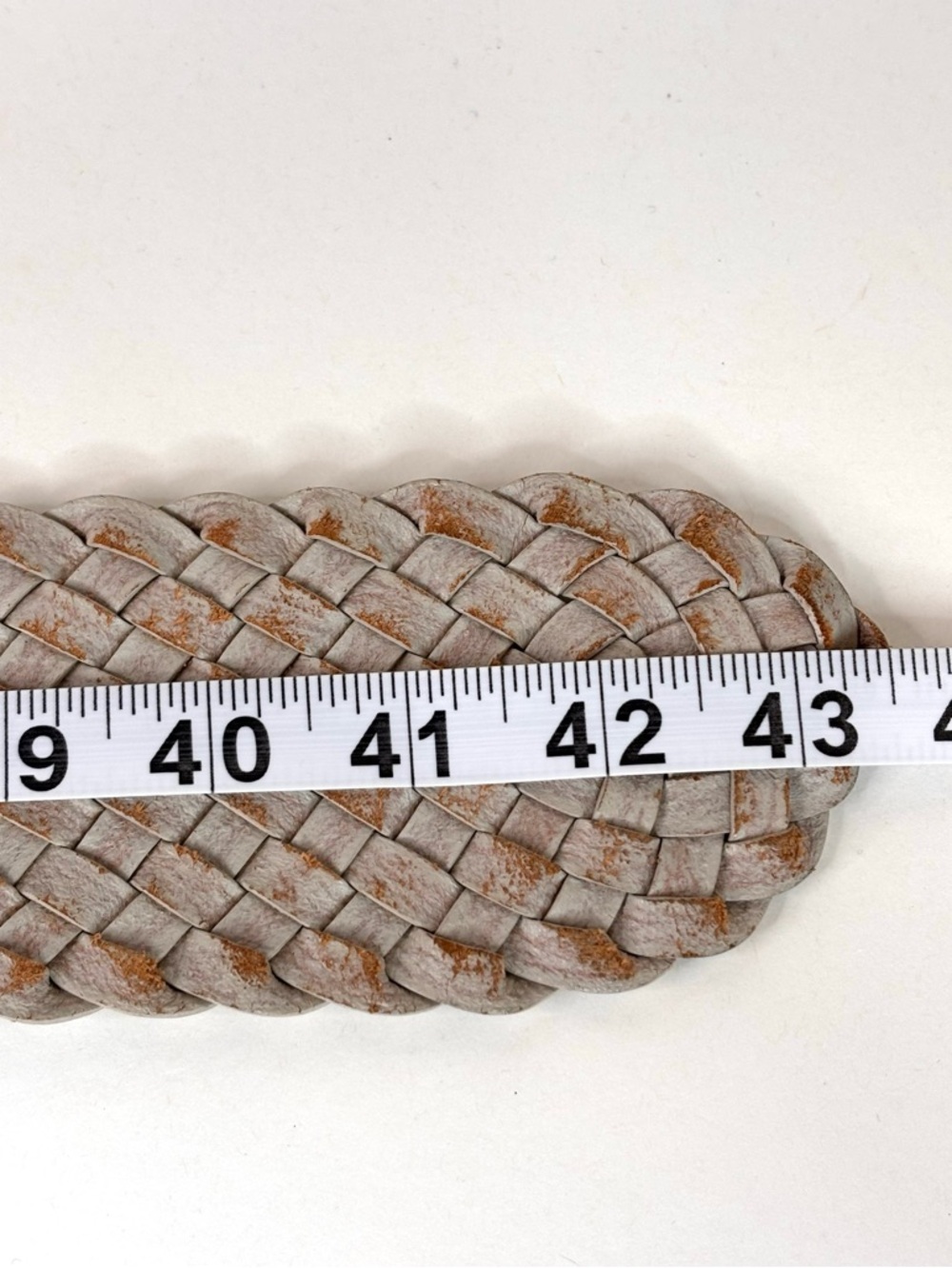 Wide Leather Abercrombie & Fitch VTG Braided Cream Beige Rustic Belt Oval Buckle - Picture 6 of 11